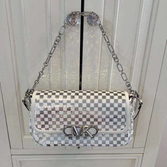 NWOT Michael Kors Sequin Silver and White Bag - Picture 15 of 16